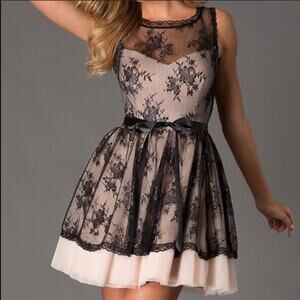 B. Darlin Dress Junior Black Lace Blush Tulle A Line Prom Cocktail Dress